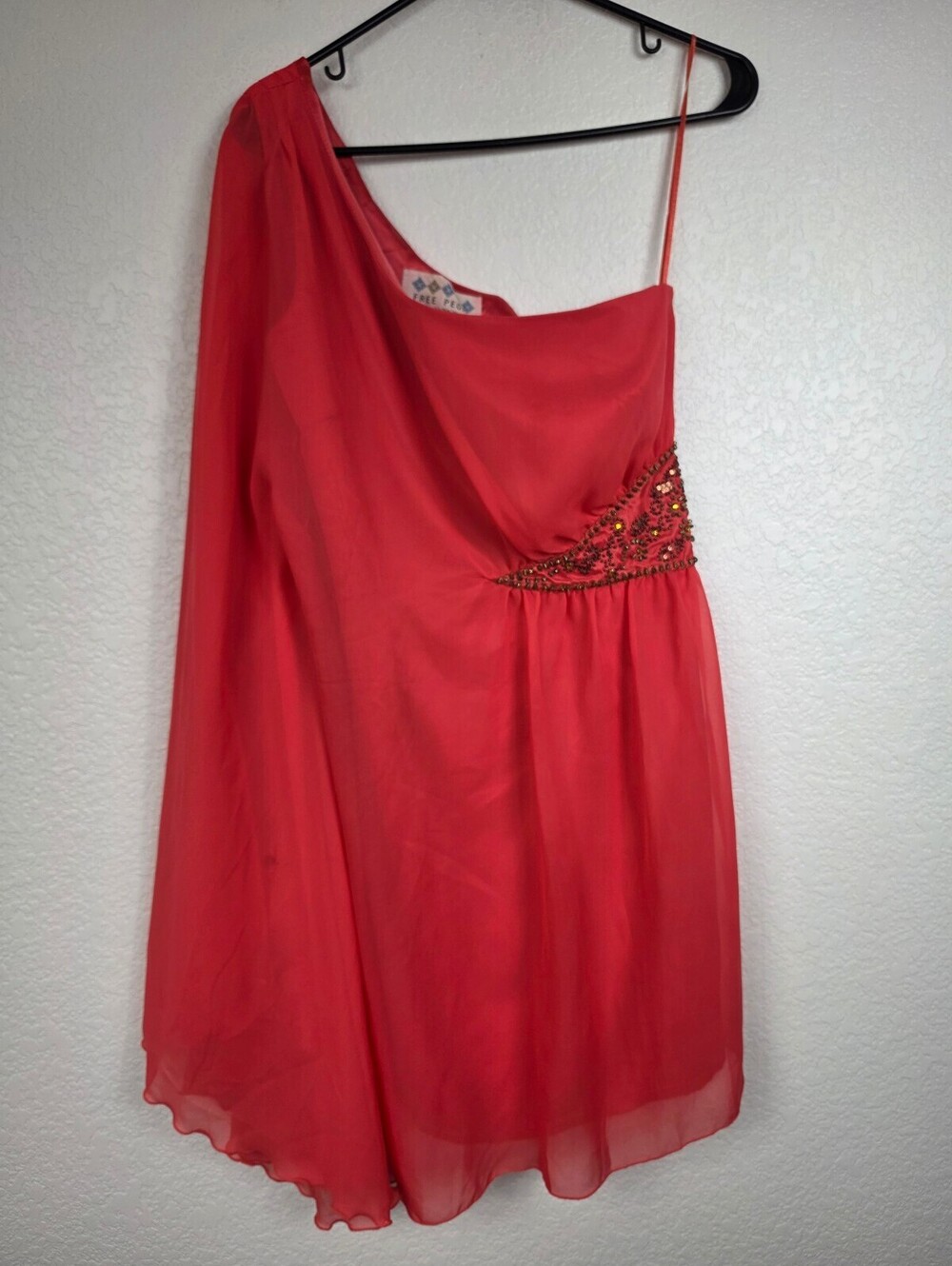 NWT $198 Free People Papaya One Shoulder Dress Size Large 10